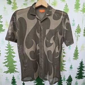 Mesh Patterned Shirt in Green and Brown